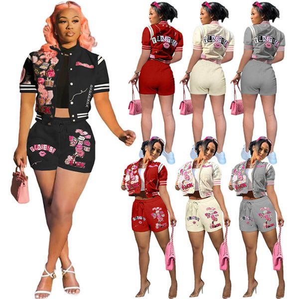 

2023 designer brand summer tracksuits women two 2 piece sets baseball uniform outfits short sleeve jacket shorts casual print sportswear spo, Gray