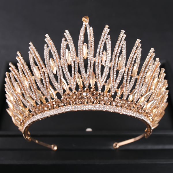 

wedding hair jewelry luxury crystal gold color big crown tiara queen women beauty pageant prom crowns tiaras wedding bridal hair jewelry acc, Slivery;golden