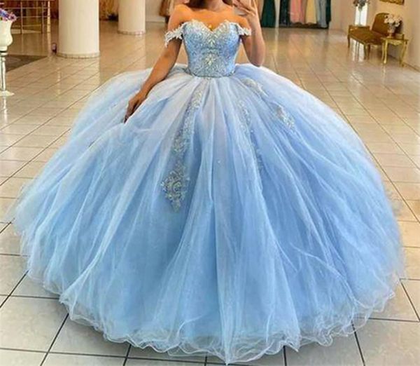 

quinceanera dresses princess light sky blue appliques crystal sweetheart ball gown with tulle plus size sweet 16 debutante party birthday ve, Blue;red