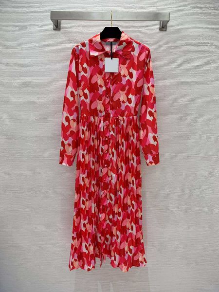 

early spring women brand dresses paris fashion week 23 early spring contrast love print single-breasted cardinal long sleeve dress brand log, Black;gray