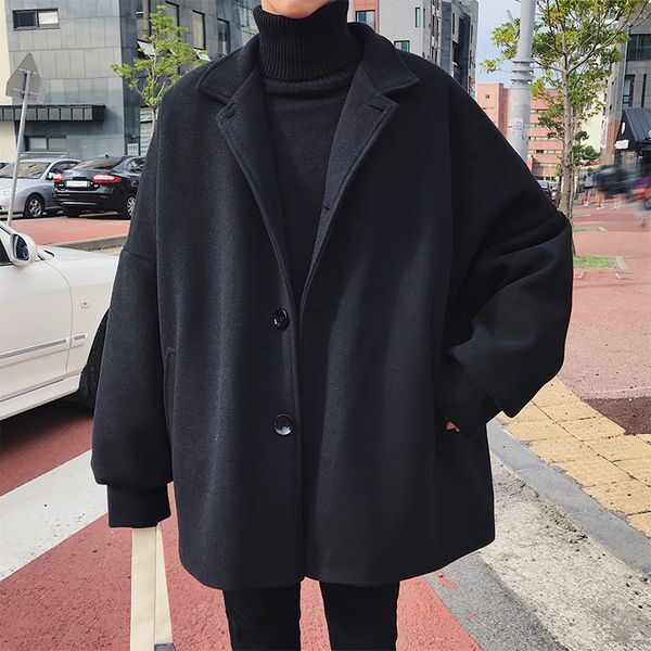 

men's wool blends winter fashion loose casual parkas trench black color woolen cashmere long coats cottonpadded clothes m2xl 230320