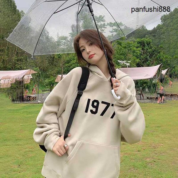 

foggg casual sweater fogg1977 hooded sweater 2023ess european autumn winter plush couple mid length loose coat, Black