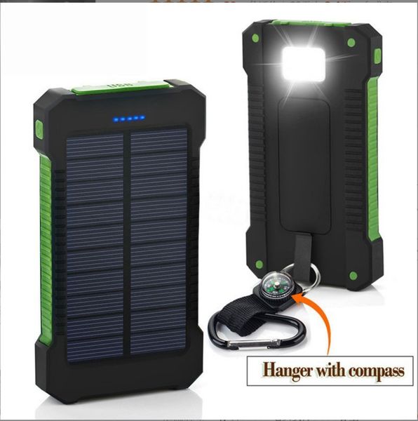 

20000mah portable solar power bank charging poverbank with defenses external battery charger strong led light external double usb solar powe