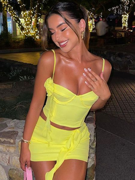 

two piece dress hugcitar ruffle long sleeve solid lace up slim crop appliques midi skirt 2 pcs set spring cute streetwear party 230321, White