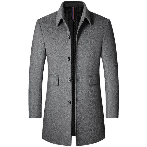 

men's wool blends brand winter 40 men thick coats turn down collar male fashion blend superior outerwear jacket trench m4xl size 230321, Black