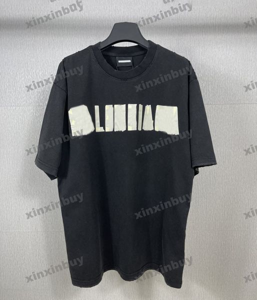 

xinxinbuy men designer tee t shirt 23ss paris tape pattern print short sleeve cotton women black white blue red xs-l, Black;brown
