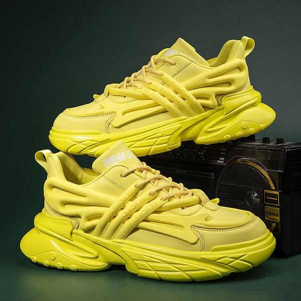 

new trendy yellow casual sneakers men design platform trainers men street hip hop men sports jogging tenis masculino, Black