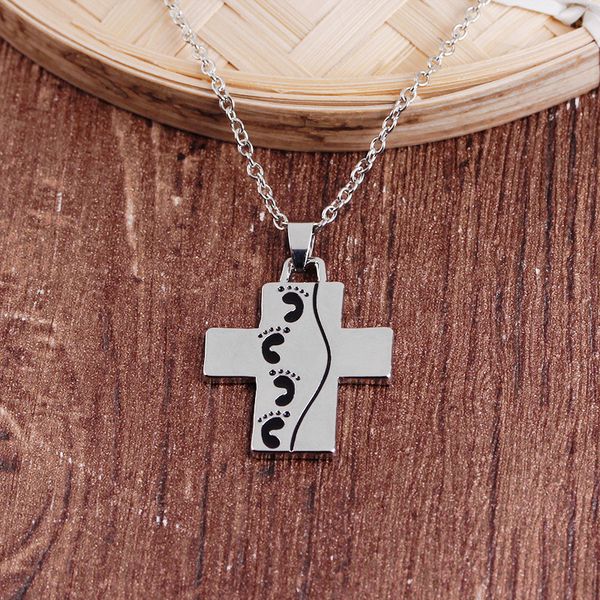 

fashion silver plated cross necklace woman designer jewelry south american alloy footprint back letters pendant girls fashion choker mens ne