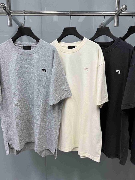 

plush t shirt designer luxury coats balciga paris b chest hook embroidery letter loose os version men's and women's tshirt short s, Black
