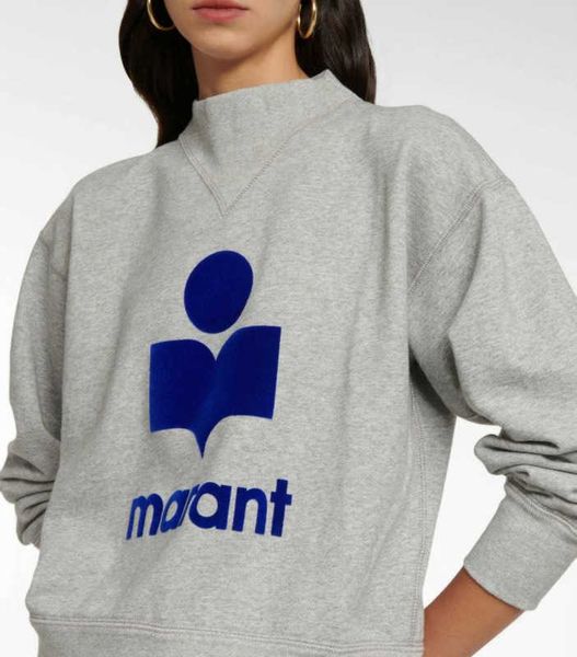 

marant designer pullover sweatshirt flocking print half high collar long sleeve loose terry sweater for women fashion hoodies, Black