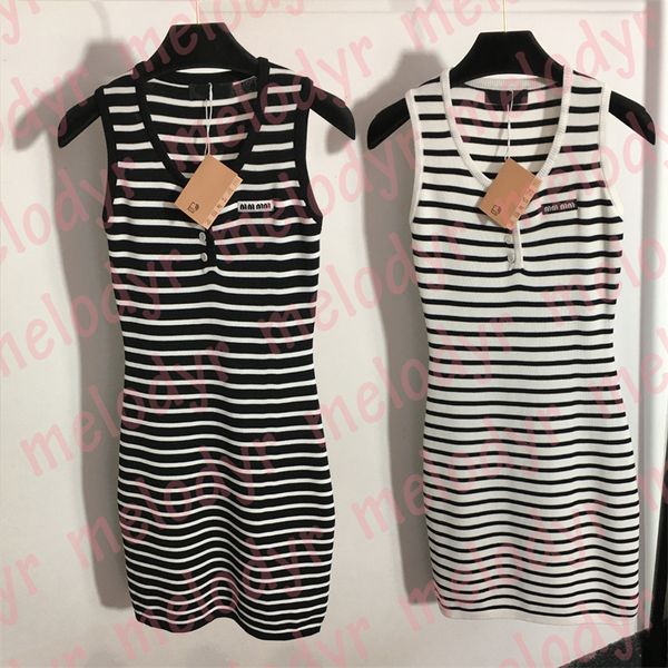 

summer casual dress women stripe dress knits skirts designer letter print sleeveless knitted dress, Black