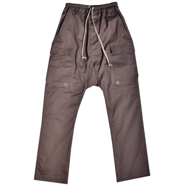 

high street rick men pants loose pants pocket elastic waits pants oversized owens cotton track pants men cargo brown pants streetwear, Black