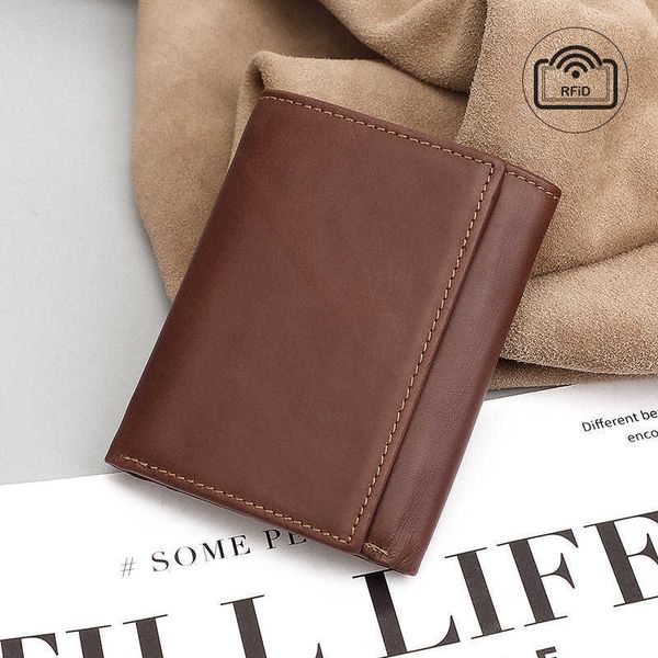 

leather wallet male brush multi card short money clip dollar clip change bag, Red;black