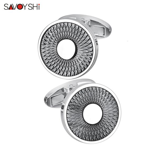 

cuff links savoyshi classic round metal links for mens french shirt high polishing black business gift custom engraved 230320, Silver