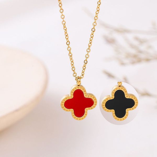 

luxury design double side black white clover pendant necklace women jewelry for gift, Silver
