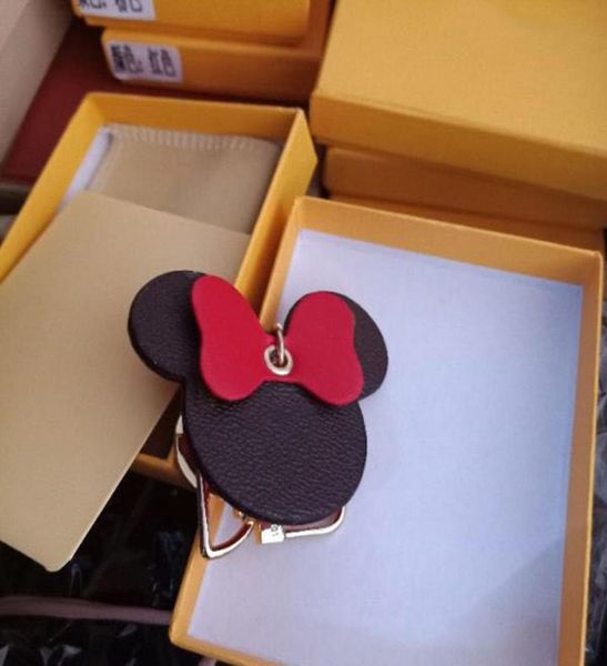 

plaid mouse designer bow keychains pu leather animal bag pendant charm girls cars keyrings chains holder fashion women key ring je7377239, Silver