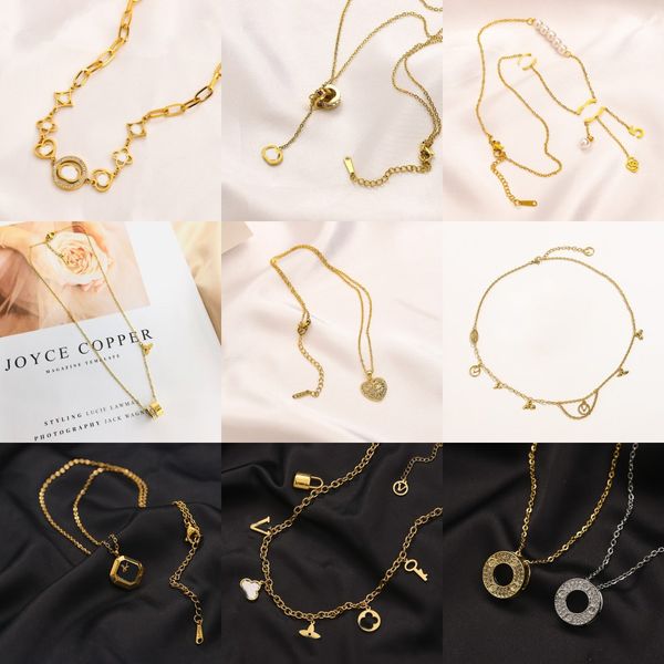 

mixed styles designer pendant necklaces for women highly quality choker chains designer crystal rhinestone necklace jewelry 18k plated gold, Silver