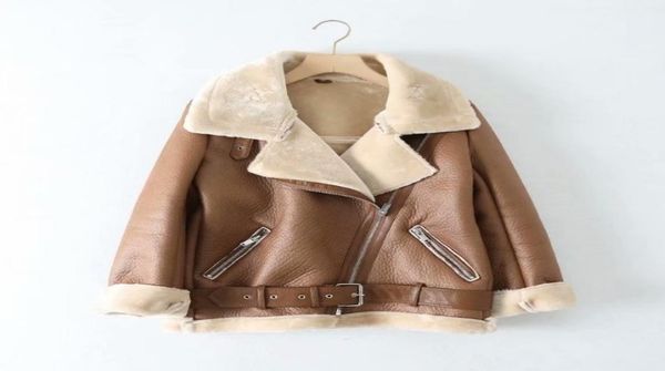 

winter coats women thickness faux leather fur sheepskin female jacket aviator outwear casaco feminino7627567, Black;brown