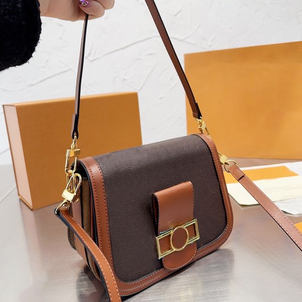 

designer bag women handbag flower printing brown messenger purse double strap gold hardware