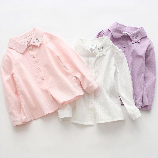 

kids shirts spring autumn 2 3 4 5 6 7 8 10 years cotton solid color long sleeve cartoon embroidery blouses shirt for kids baby girl 230321, White;black