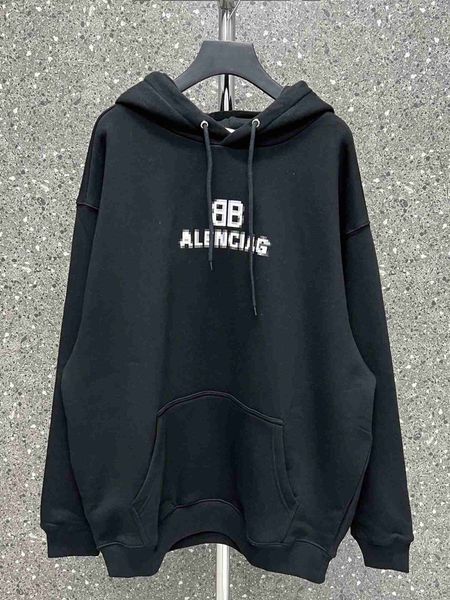 

plush t shirt designer luxury coats balciga correct version of paris b fw fuzzy phantom letter bb hoodie loose men's women's sweat, Black