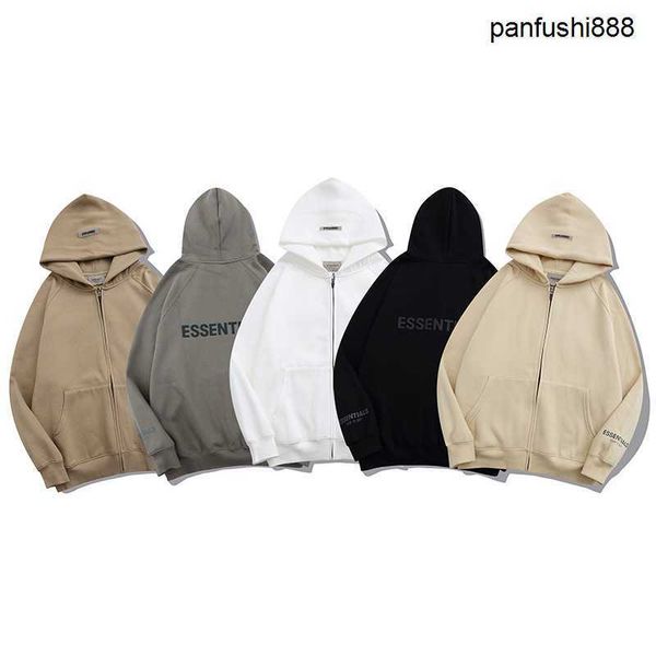 

foggg classic hoodie fogg double thread essen three dimensional pressure glue high street plush pullover zippered hooded for men and women i, Black