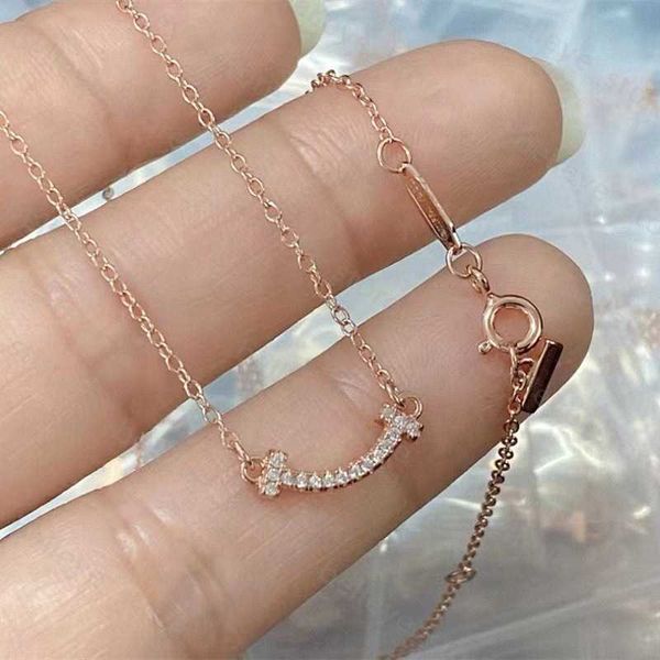 

pendant necklaces s925 silver mini smiling face necklace 18k rose gold full diamond mini smiling necklace collar chain valentine's day