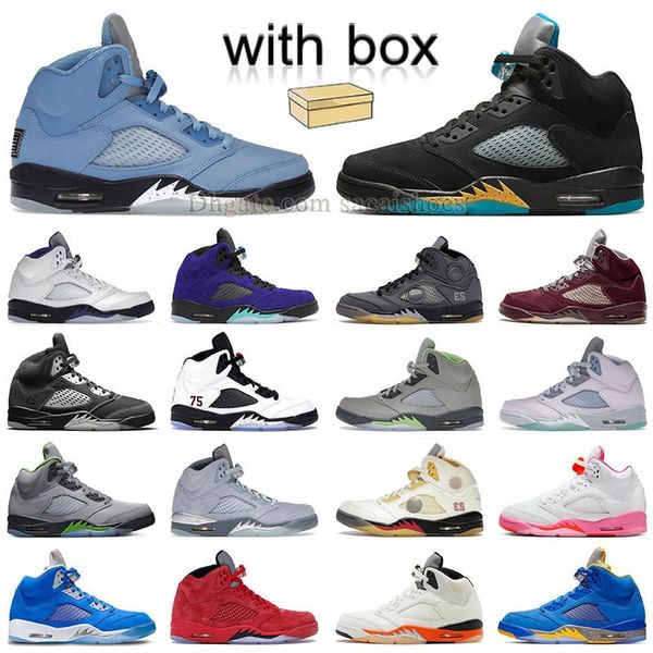 

with box 5s basketball shoes mens women jumpman 5 aqua unc university blue bird green bears shattered backboard racer blue white sail muslin