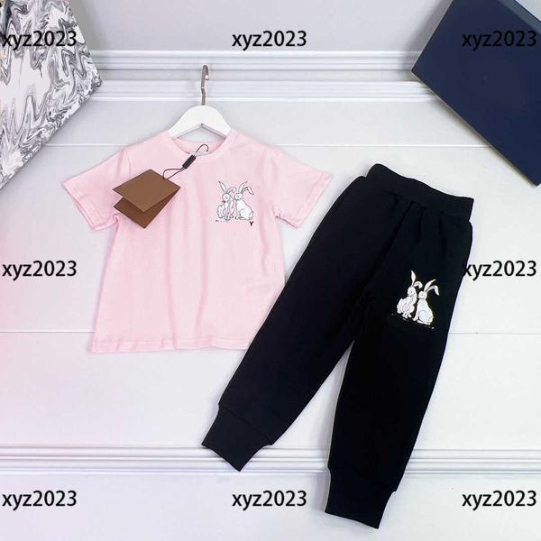 

2023 baby designer clothes kids clothes girl suit 2piece set animal printed solid color tshirts and trousers size 100160 cm new a, White