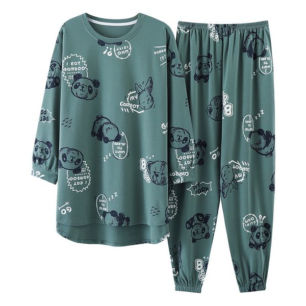 

women's sleepwear big size -5xl spring knitted cotton pijamas two piece set long sleeved women pyjamas ladies sleepwear cute cartoon p, Black;red