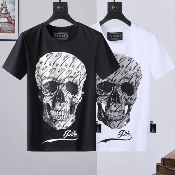 

plein bear t shirt mens designer tshirts brand clothing rhinestone pp skull men t-shirt round neck ss skull and plein with crystals tshirt t, White;black