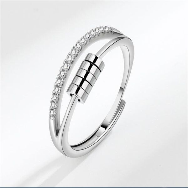 

european and american new five ring zircon band rings fashion people turn personality round ring ae592, Silver