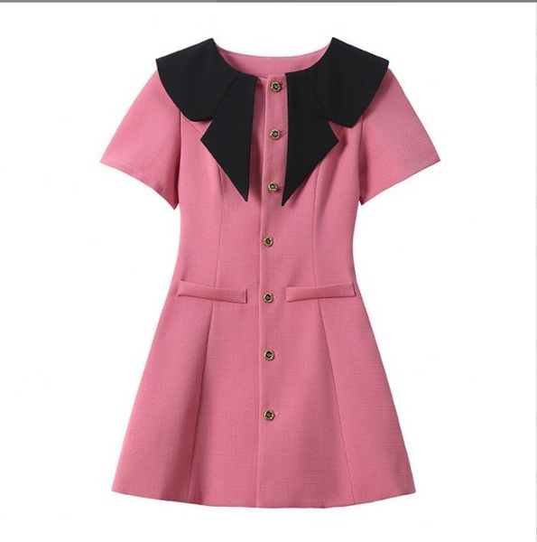 

303 xl 2023 spring flora print dress crew neck long sleeve lapel neck black white polyester panelld dress luxury fashion prom womens clothes