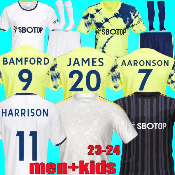 

2022 2023 bamford soccer jerseys 22 23 24 leeds home klich aaronson harrison llorente uniteds sinisterra james men kids kit football shirts, Black;yellow