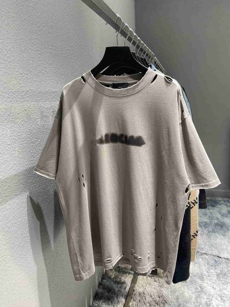 

plush t shirt designer luxury coats balciga paris version b fuzzy letter printing cover with holes in the head loose casual men's and w, Black