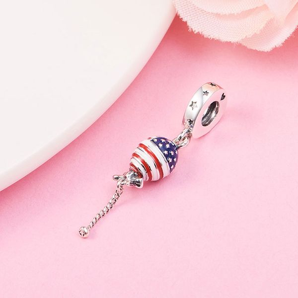 

925 sterling silver stars, stripes & bow balloon dangle bead fits european jewelry pandora style charm bracelets, Black