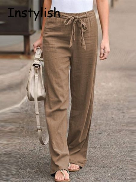 

women's pants capris women vintage cotton and linen wide lege pants casual solid lace up elastic waist trousers summer streetwear haraj, Black;white