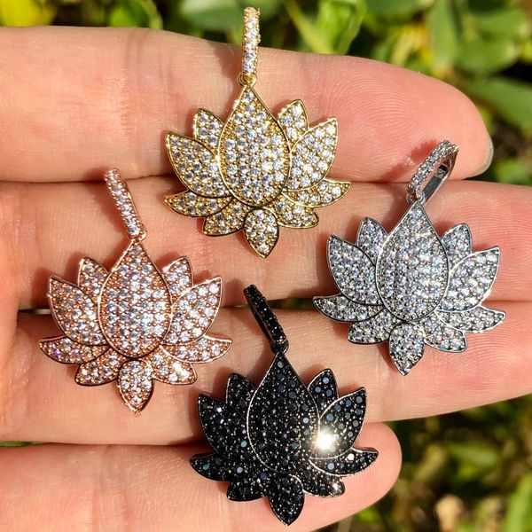 

charms 5pcs cubic zirconia pave flower lotus pendant for jewelry making bracelet necklace accessories 230320, Bronze;silver