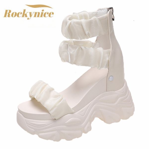 

sandals summer 10cm wedge heels sneakers women beach flip flop high platform casual breathable walking slippers 230321, Black
