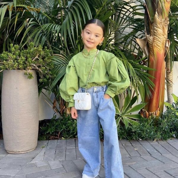 

kids shirts baby girl puff sleeve blouse cotton infant toddler pincess shirt autumn spring blouses solid color baby clothes 1-7y 230321, White;black
