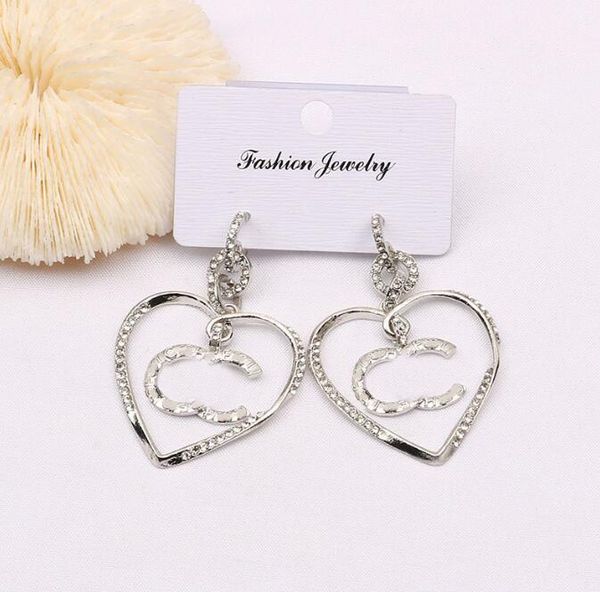 

2color brand designer letter earrings dangle stud fashion womens crystal pearl heart earring elegance simple ladies wedding party jewelry ac, Silver