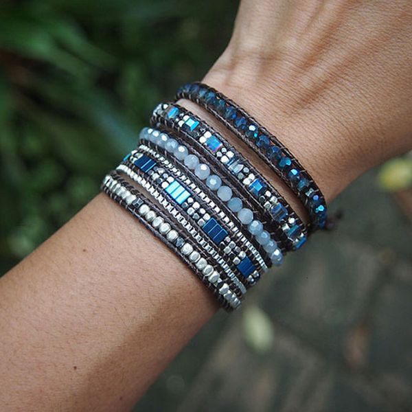 

charm bracelets men and women 4mm bead blue adjustable bohemian crystal healing wrap statement bead bracelet 230320, Golden;silver