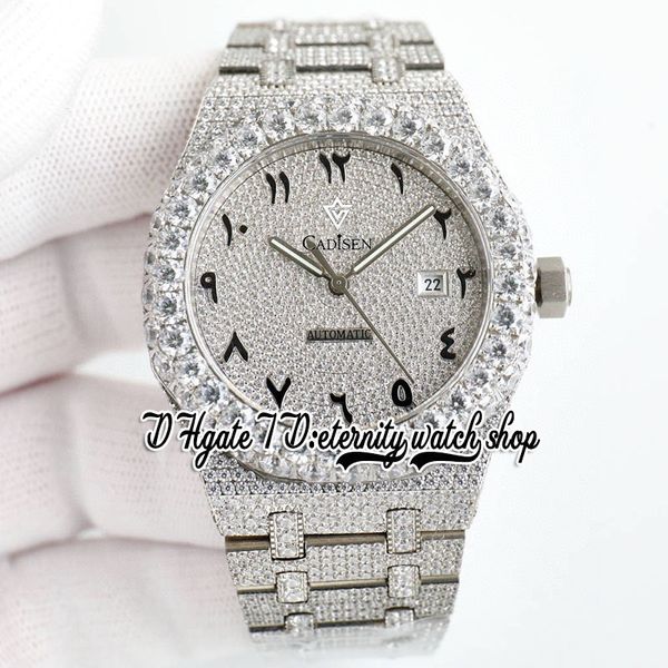 

bzf sf15400 japan m8215 automatic mens watch fully iced out paved diamond dial arabic markers 316l stainless steel diamonds bracelet 2023 et, Slivery;brown