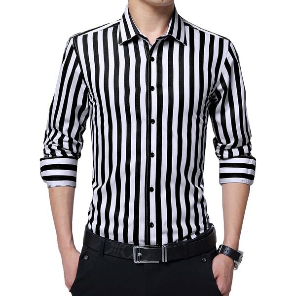 

men's casual shirts browon brand men striped casual shirts long sleeve mens cotton shirts turn down collar chemise homme plus size 5xl, White;black