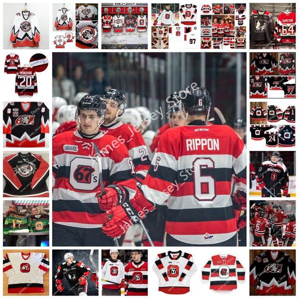 

custom ohl ottawa 67's stitched hockey jersey 14 peter lee 7 denis potvin 7 doug wilson 15 bobby smith 44 brian campbell travis konecny, Black;red