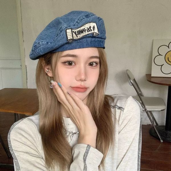 

berets 2023 denim for women spring and autumn design sense niche ins retro beret versatile fashion painter caps gorras 230321, Blue;gray