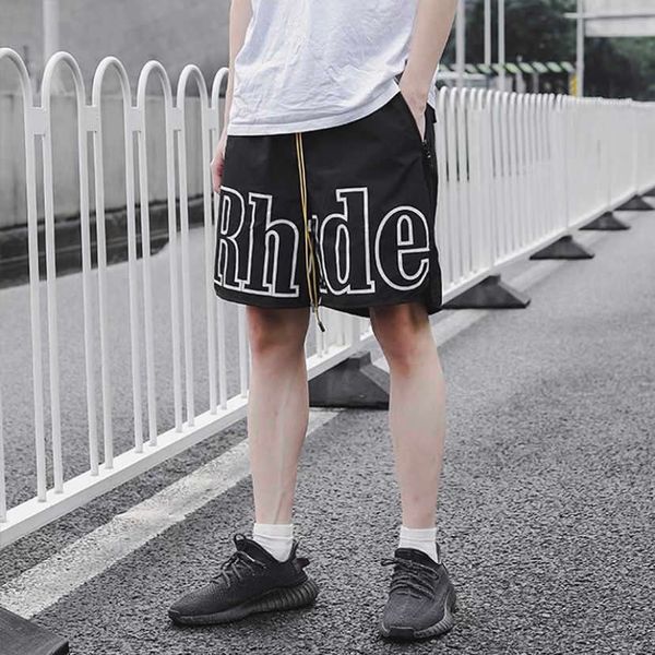 

men's shorts rhude american high street 3m letter relaxed sports leisure beach nylon reflective drawstring shorts fashion label, White;black