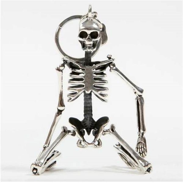 

foldable skeleton pendant key chain for men women antique silver color metal alloy skull bag charm key ring car keychain keyring188n