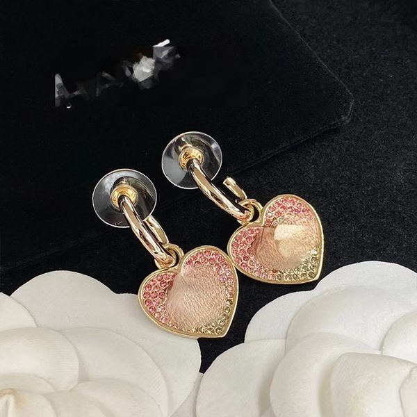 

xiangjia street hoops designer pink gradient full of diamond love earrings, stud earrings, high-end sense of niche temperament earrings, Golden;silver