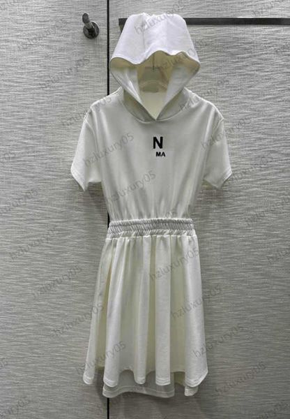 

hooded dresses contrasting color letters print elastic waist short sleeve dress back hollowed out design fashionable eye-catching joker maxi, Black;gray
